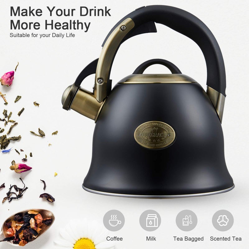 LUXGRACE Tea Kettle -2.2 Quart Tea Kettles Stovetop Whistling Teapot Stainless Steel Tea Pots for Stove Top Whistle Tea Pot - Image 2